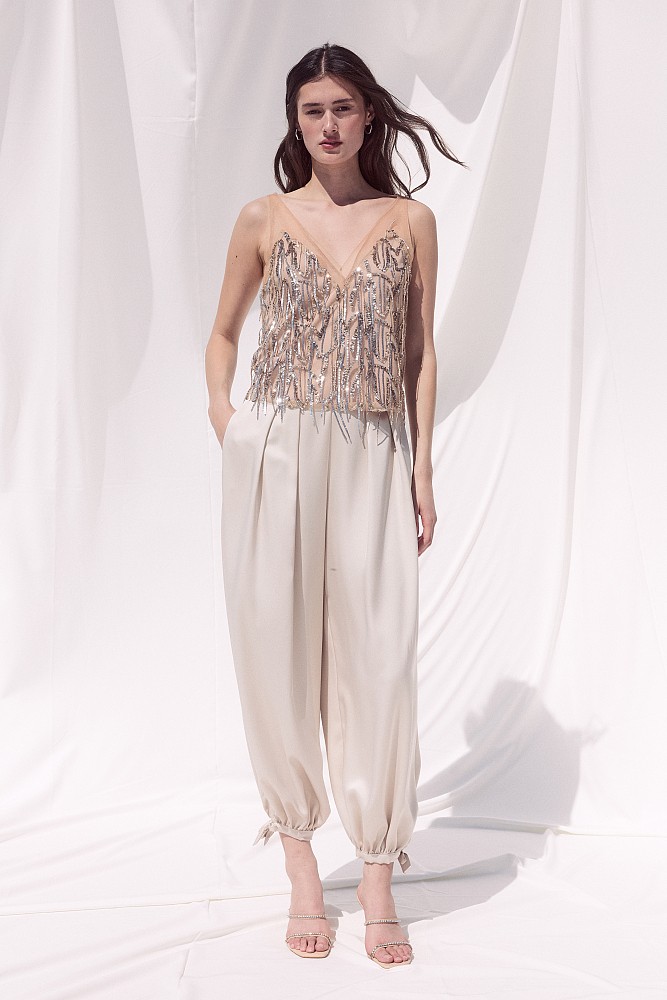 Μπλούζα με παγιέτες και διαφάνεια - Gold label