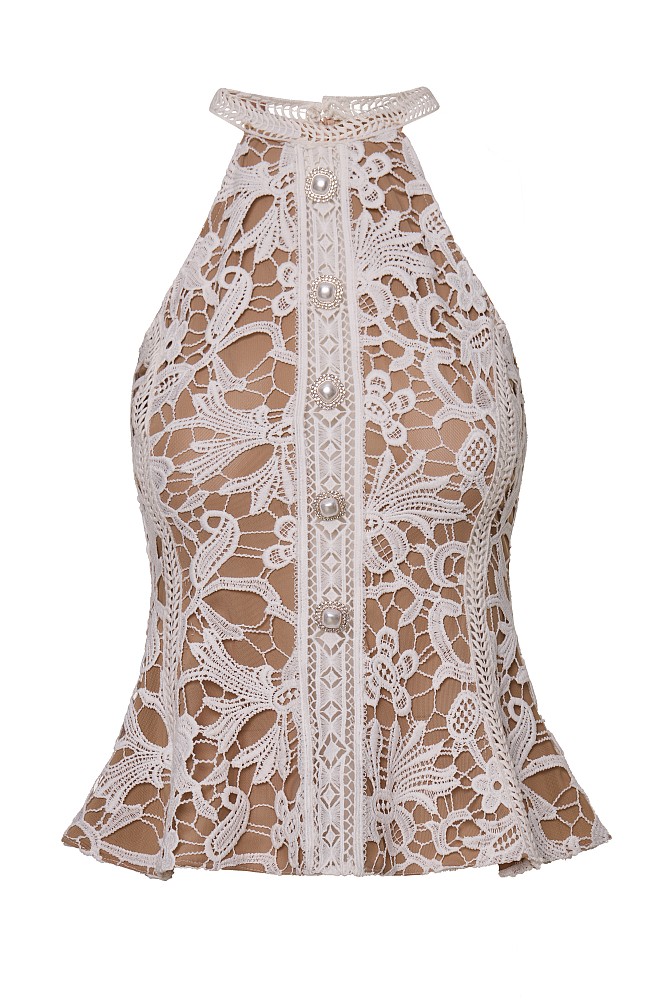 Top cu guler halter și broderie - Gold label