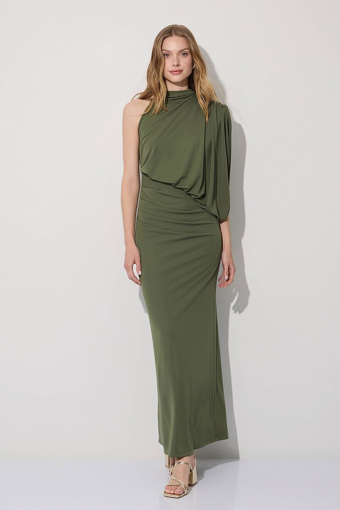Vestido largo drapeado con un solo hombro - Gold Label
