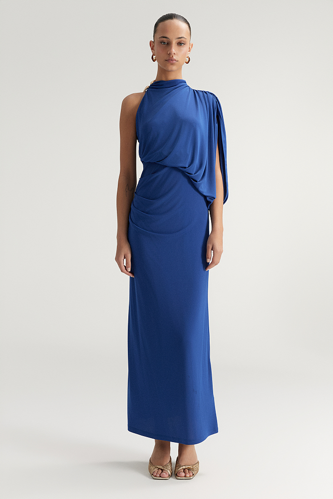 Vestido largo drapeado con un solo hombro - Gold Label