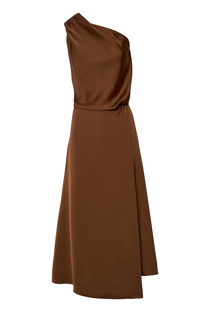 Vestido midi asimétrico de satén con un solo hombro - Gold Label