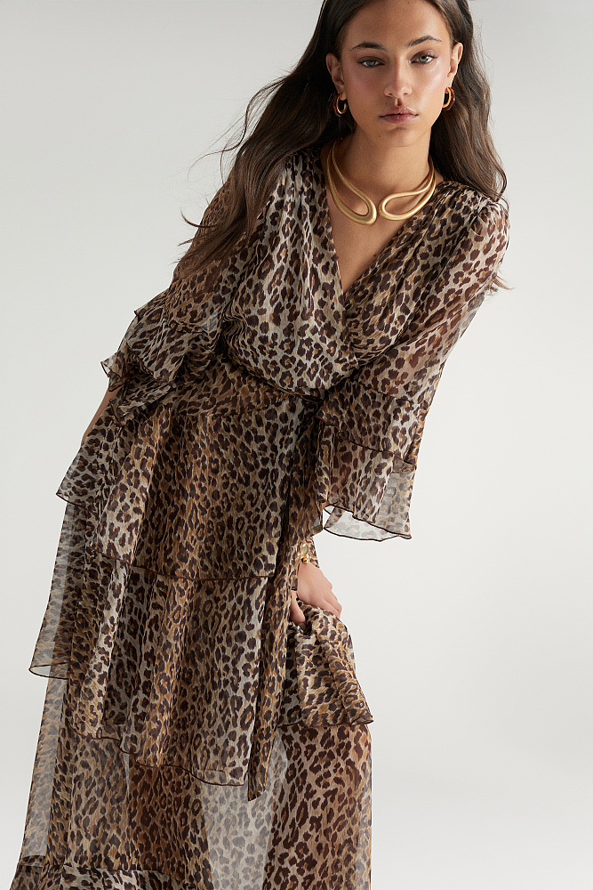 Maxi leopard dress with ruffles - Gold label
