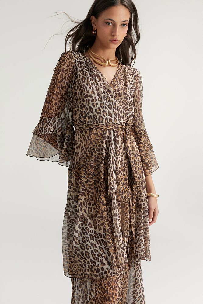Maxi leopard dress with ruffles - Gold label