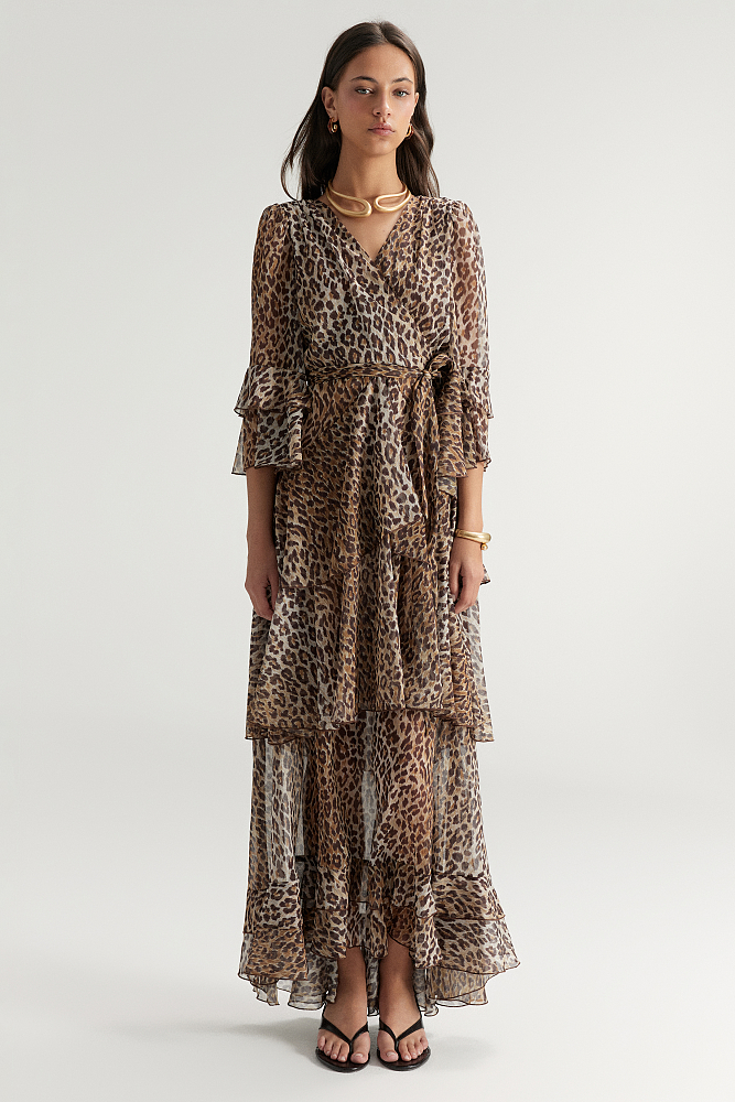 Maxi leopard dress with ruffles - Gold label