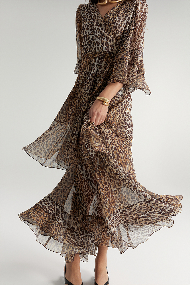 Maxi leopard dress with ruffles - Gold label