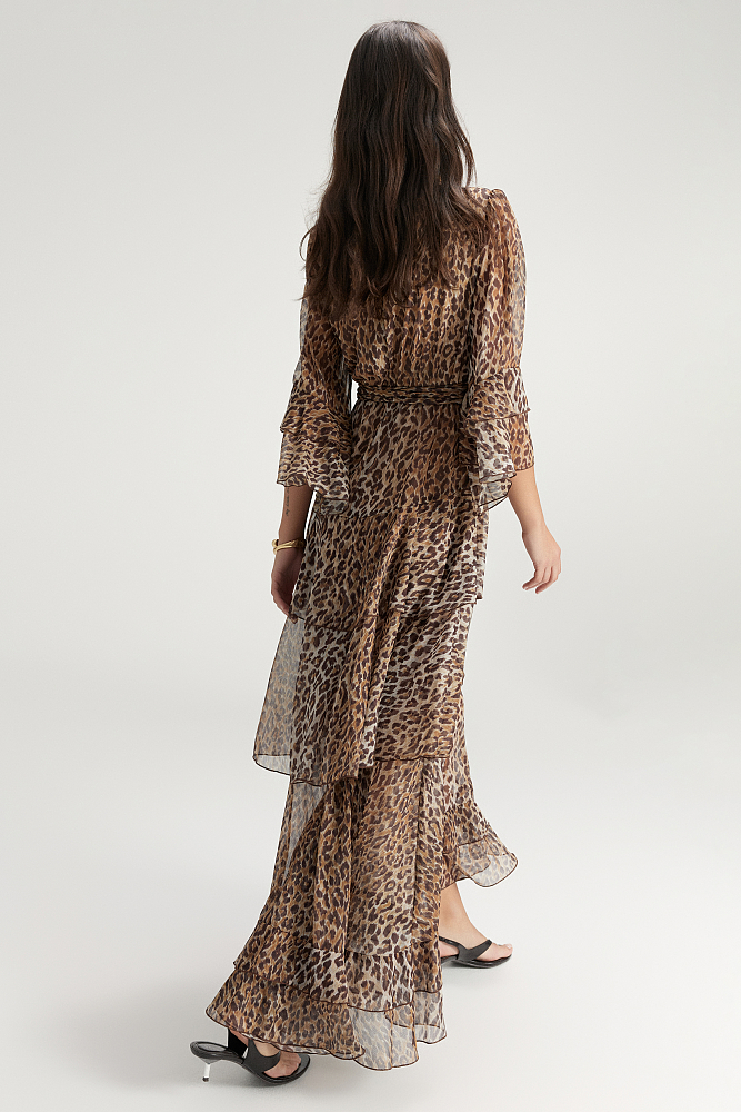 Maxi leopard dress with ruffles - Gold label