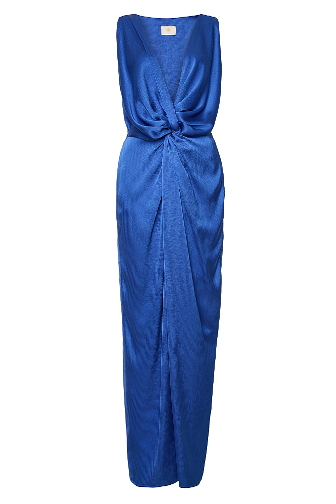 Vestido midi cruzado con acabado satinado - Gold Label