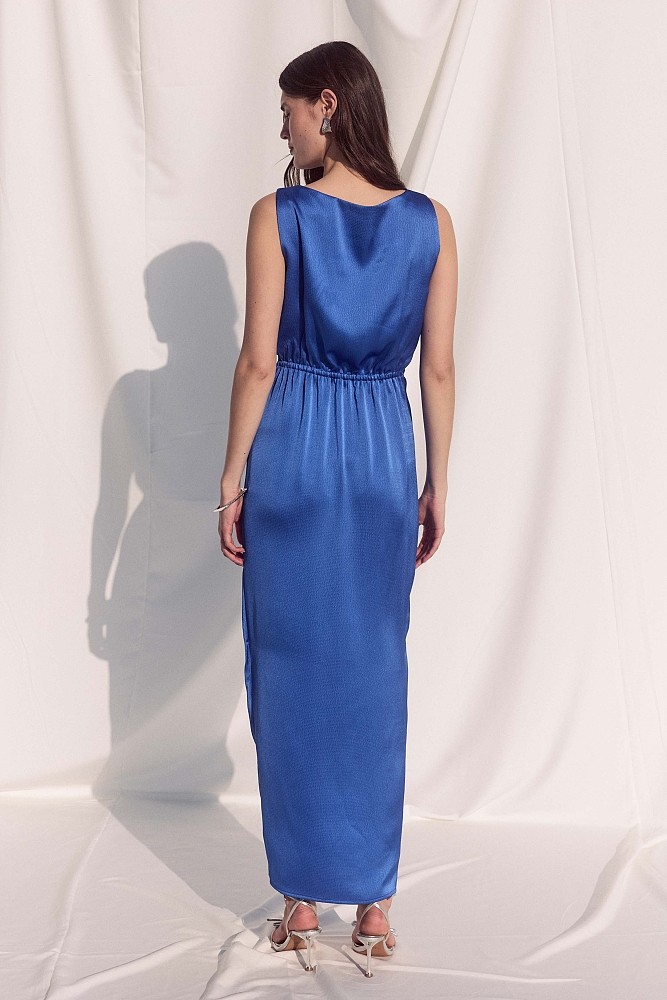 Vestido midi cruzado con acabado satinado - Gold Label