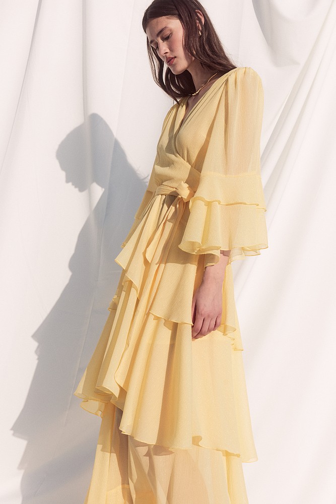 Vestido largo cruzado con volantes - Gold Label