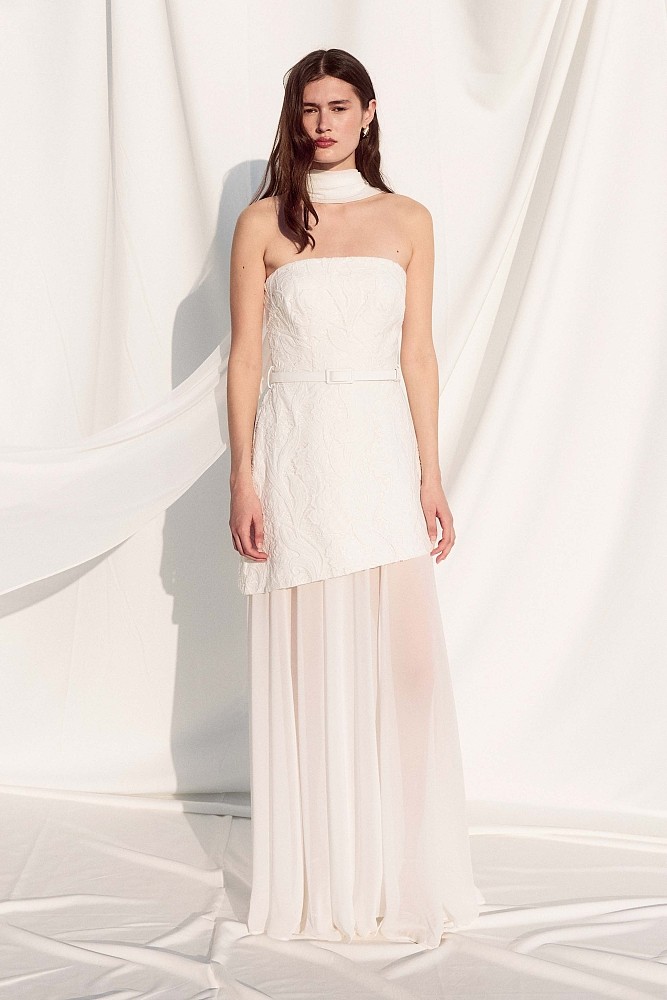 Vestido largo sin tirantes con transparencias - Gold Label