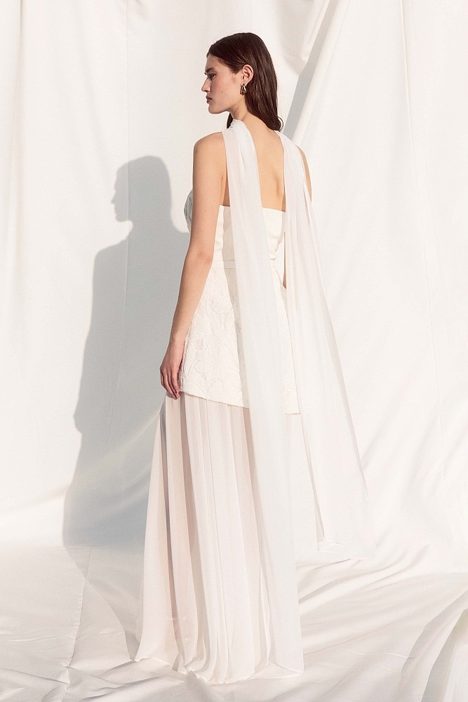 Vestido largo sin tirantes con transparencias - Gold Label