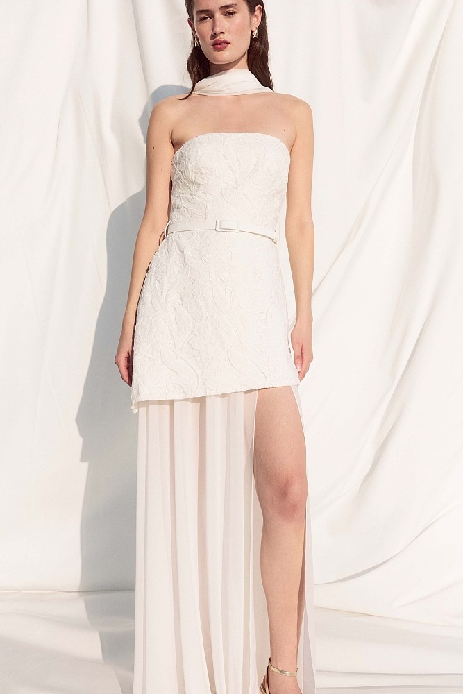 Vestido largo sin tirantes con transparencias - Gold Label