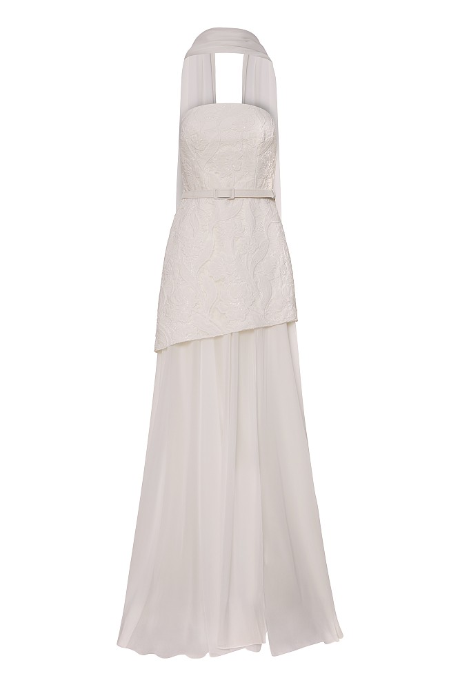 Vestido largo sin tirantes con transparencias - Gold Label