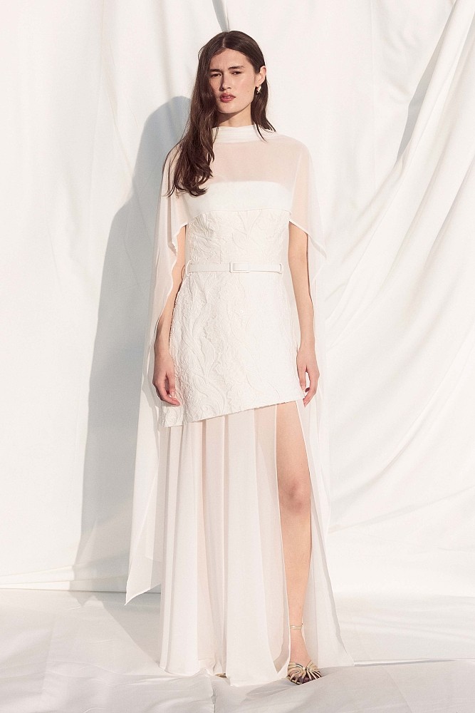Vestido largo sin tirantes con transparencias - Gold Label