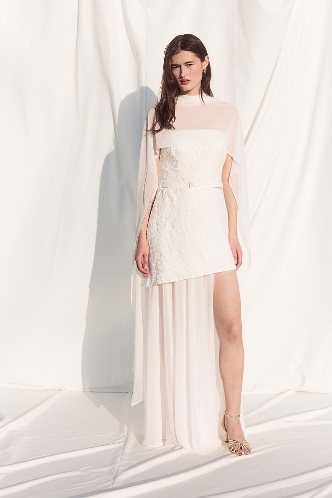 Vestido largo sin tirantes con transparencias - Gold Label