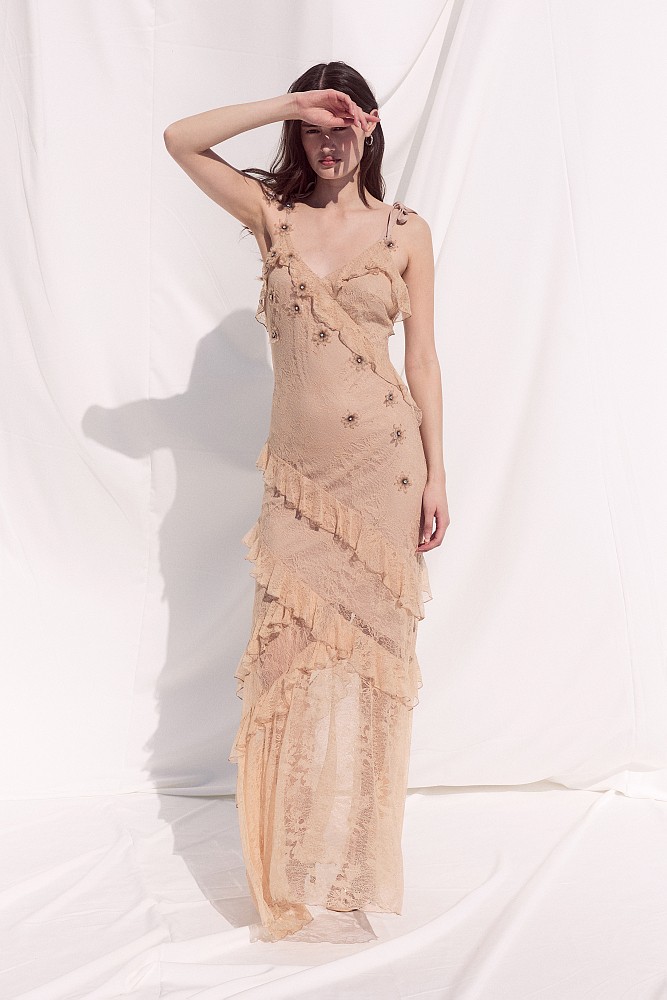 Maxi dress with lace and ruffles - Gold label