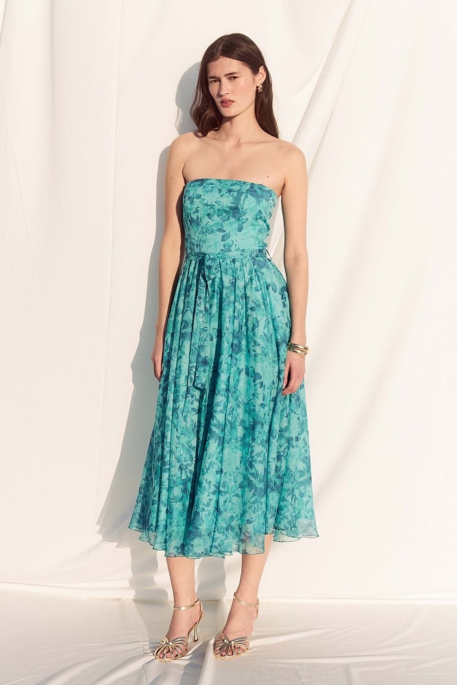 Vestido midi floral sin tirantes - Gold Label