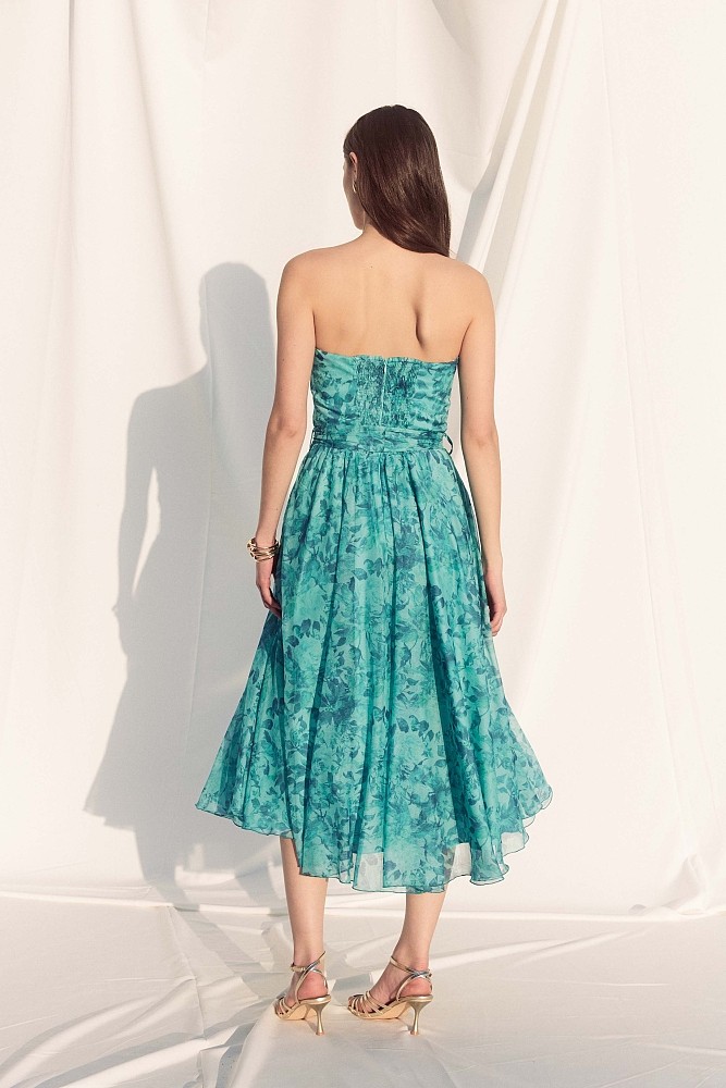 Vestido midi floral sin tirantes - Gold Label