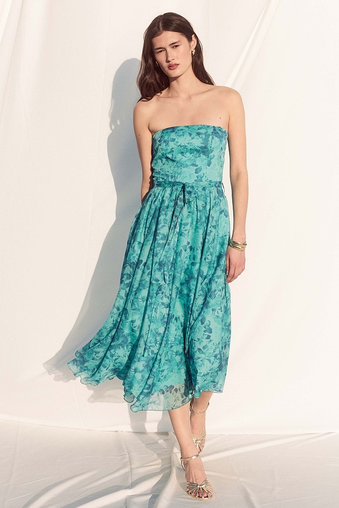 Vestido midi floral sin tirantes - Gold Label