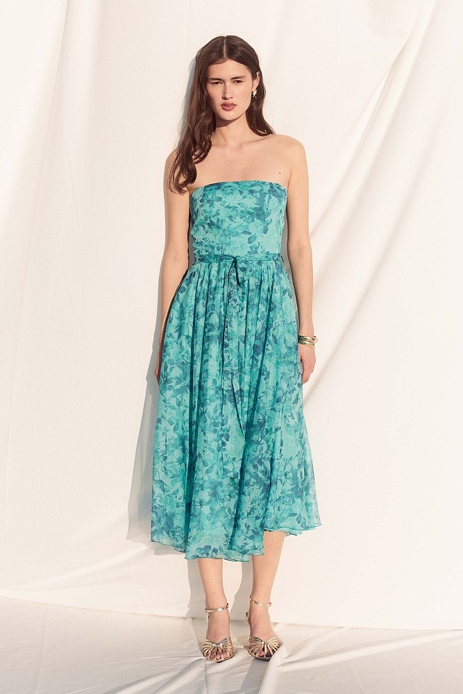Vestido midi floral sin tirantes - Gold Label