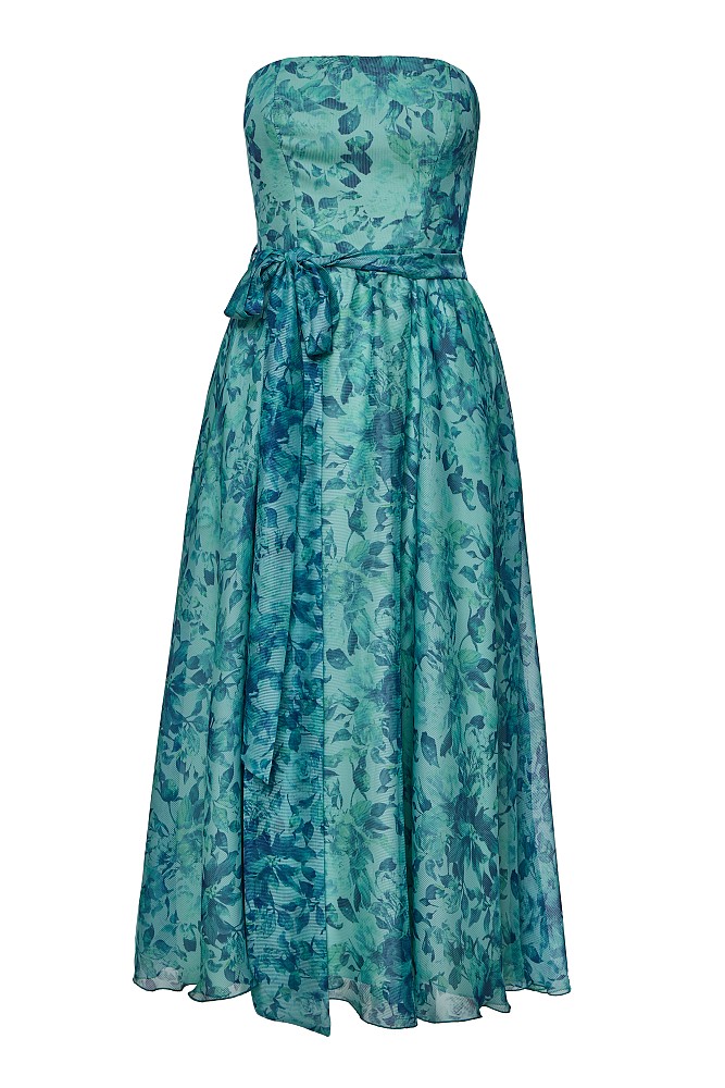 Vestido midi floral sin tirantes - Gold Label