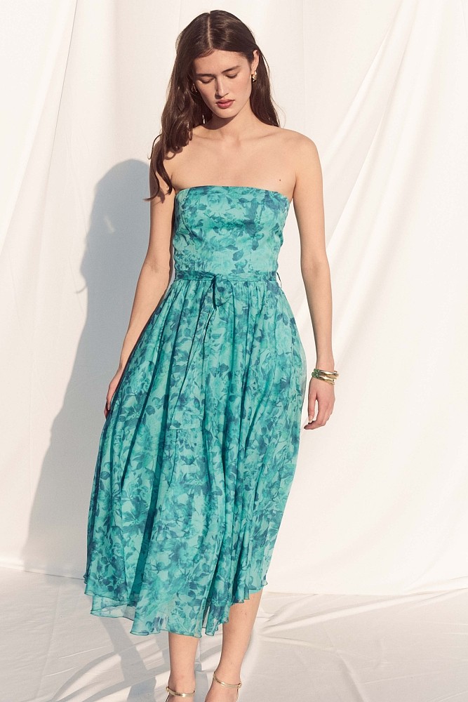 Vestido midi floral sin tirantes - Gold Label