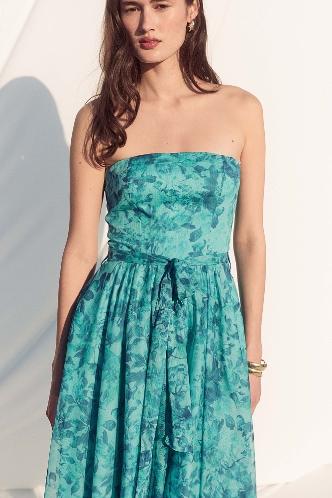 Vestido midi floral sin tirantes - Gold Label