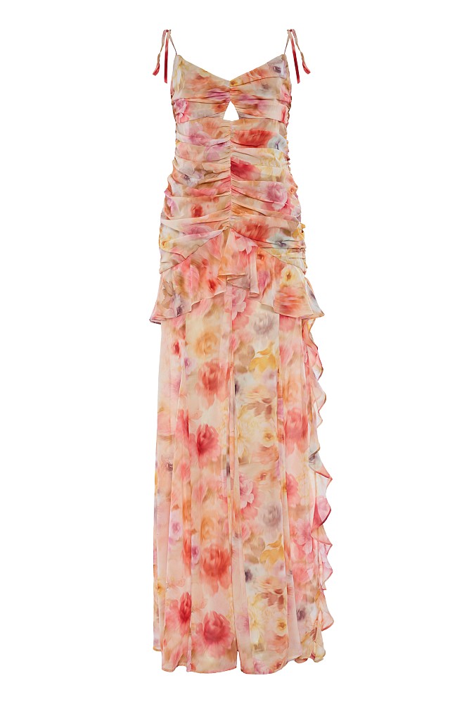 Vestido largo floral con volantes - Gold Label
