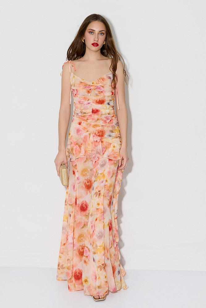 Vestido largo floral con volantes - Gold Label