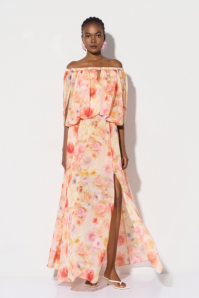 Vestido largo floral con hombros descubiertos - Gold Label
