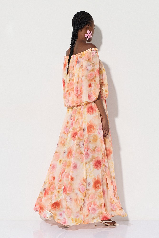 Vestido largo floral con hombros descubiertos - Gold Label