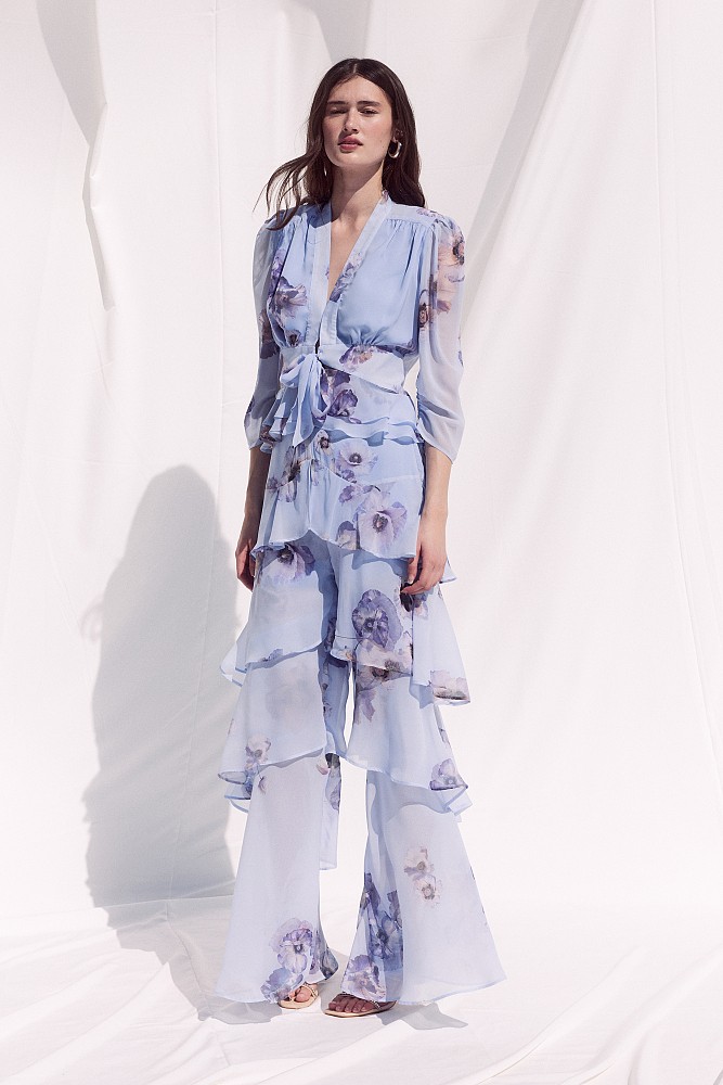 Floral wide-leg pants with ruffles - Gold label