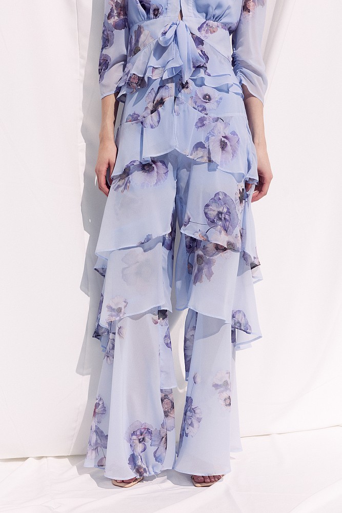 Floral wide-leg pants with ruffles - Gold label