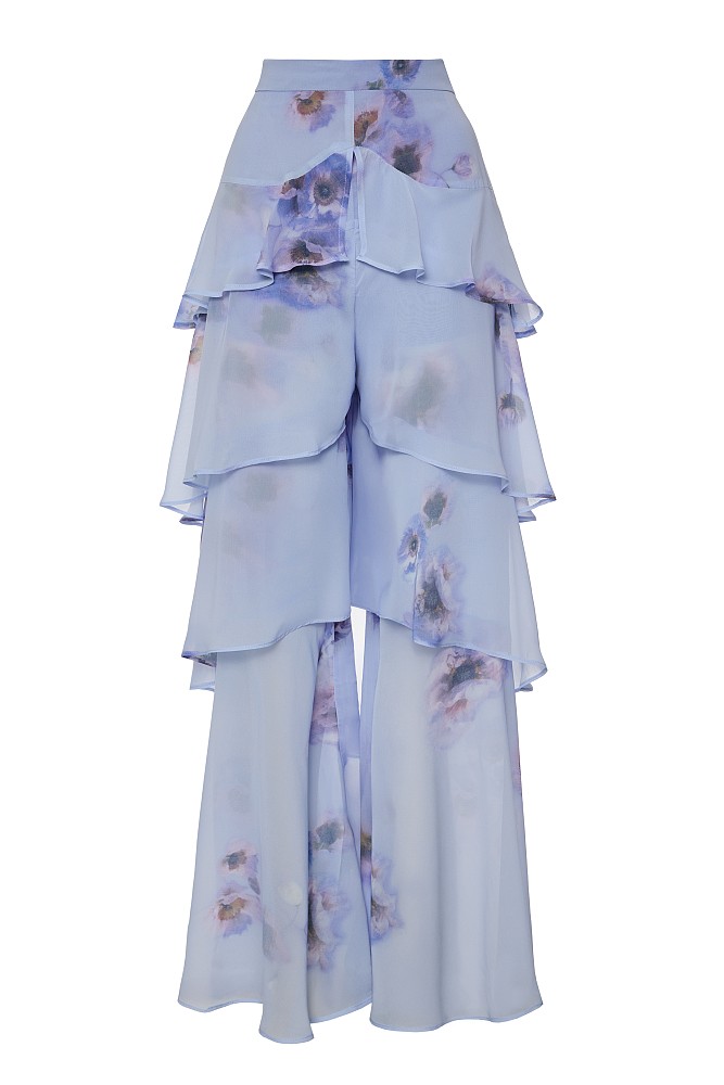 Floral wide-leg pants with ruffles - Gold label