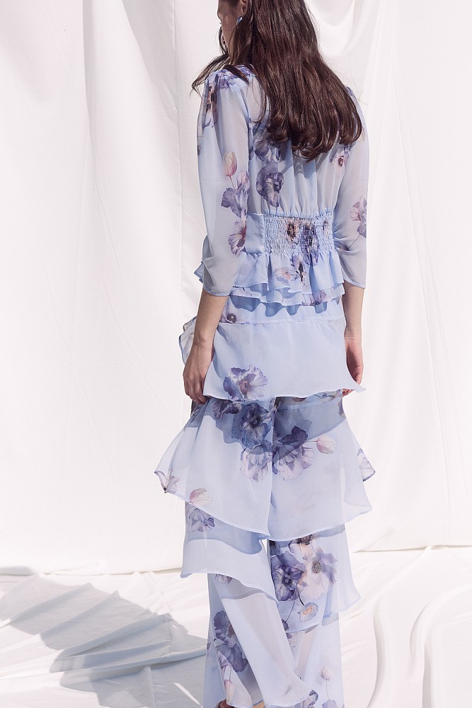 Floral wide-leg pants with ruffles - Gold label