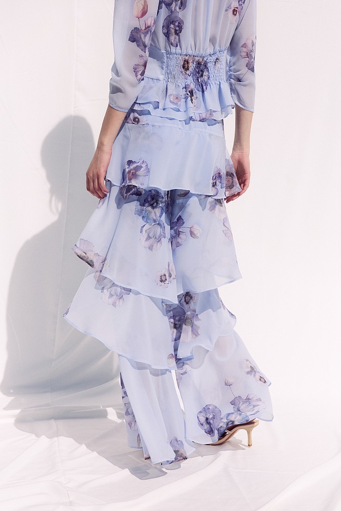 Floral wide-leg pants with ruffles - Gold label