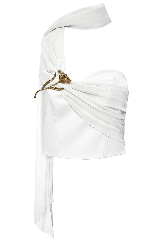 Top asimétrico de un solo hombro con detalle drapeado - Gold Label