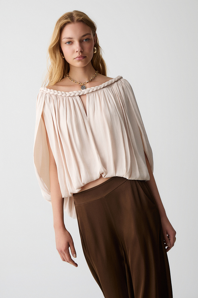 Off-shoulder top with a braided-style neckline