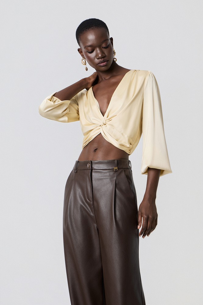 Satin-look top with a front knot