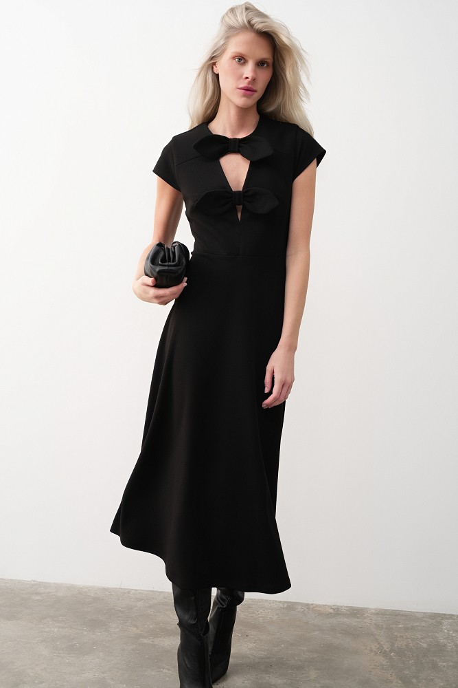 Midi dress with bows and cut-out detail