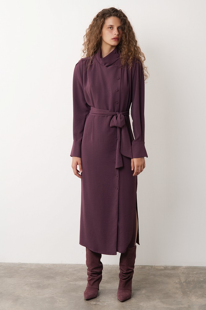 Asymmetric midi shirt dress
