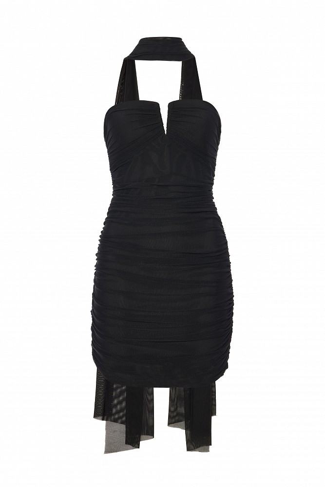 Strapless mini dress with scarf