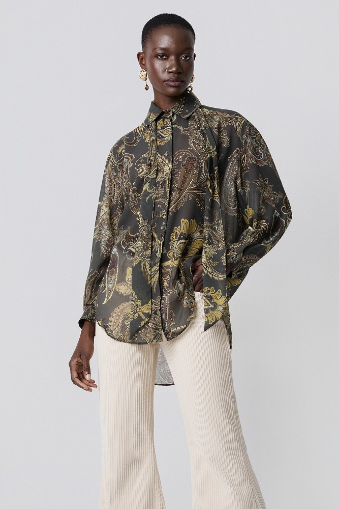 Printed oversized shirt with scarf