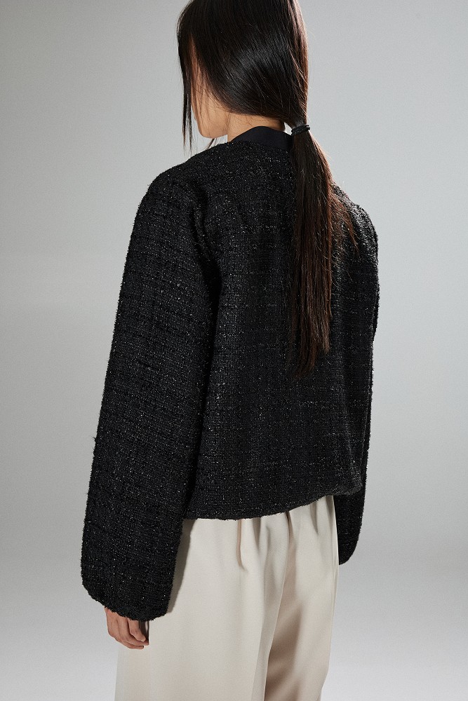 Tweed bomber τζάκετ με lurex λεπτομέρειες
