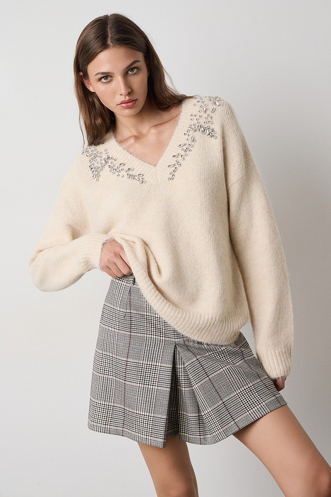 Plaid skort with a front slit