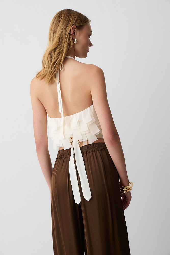 Sleeveless cropped top with ruffles - Gold label