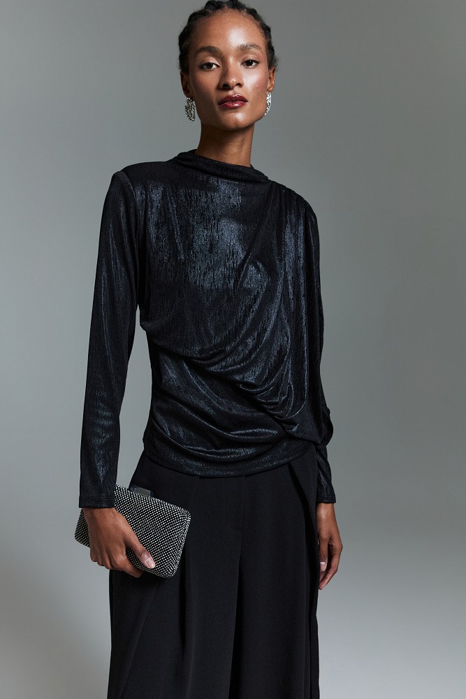 Bluză din lurex cu design încrețit - Gold label