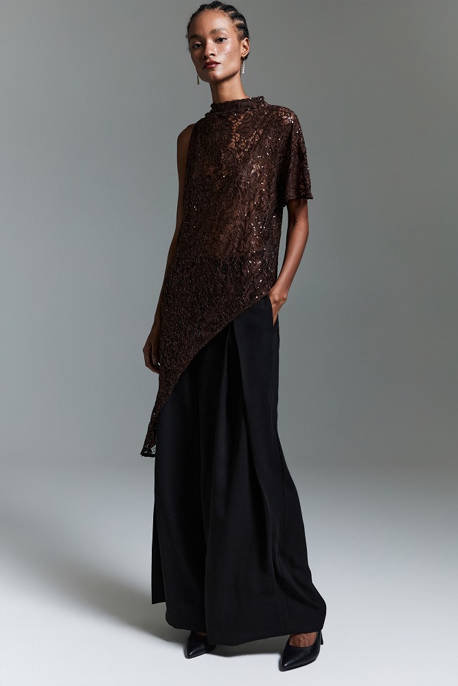 Asymmetric top with lace and sequin details - Gold label