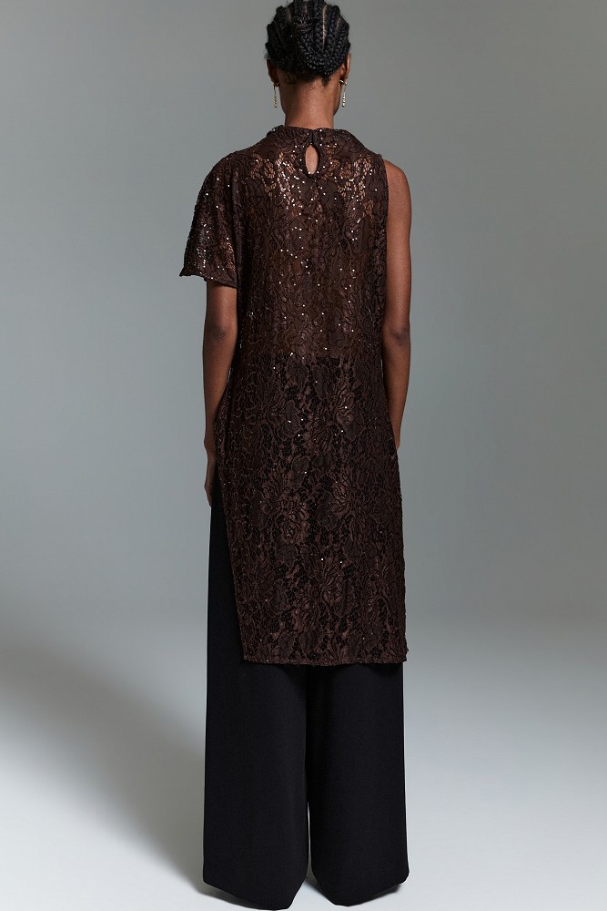 Asymmetric top with lace and sequin details - Gold label