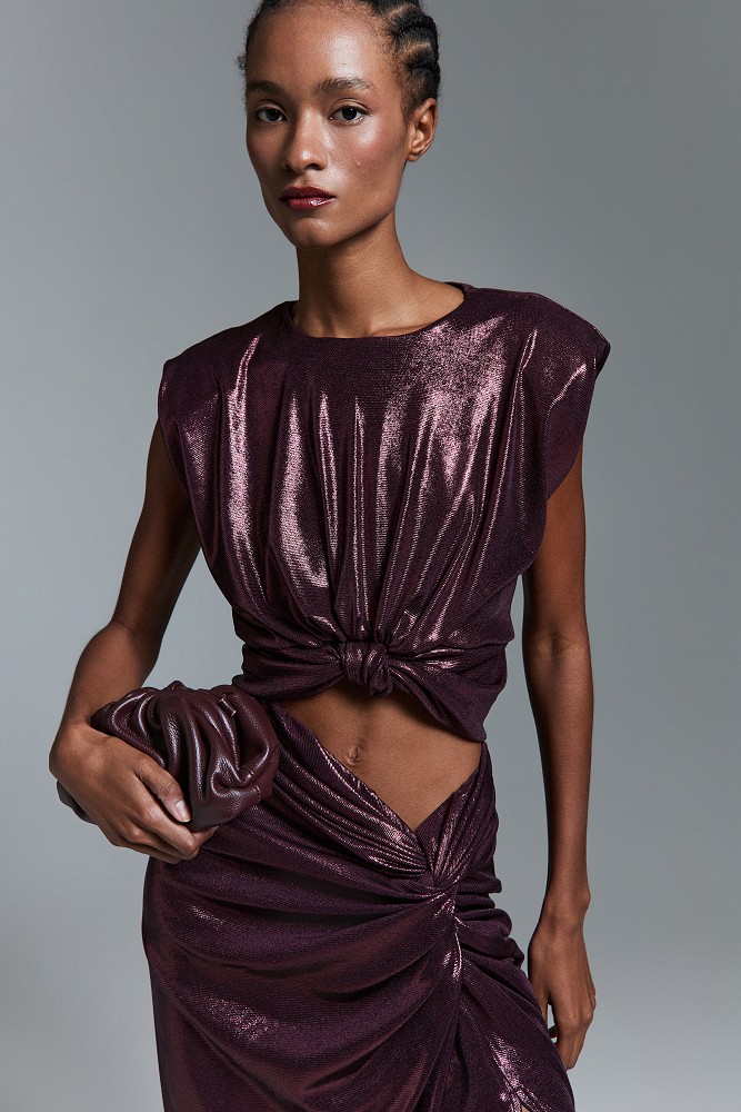 Cropped top with metallic finish - Gold label